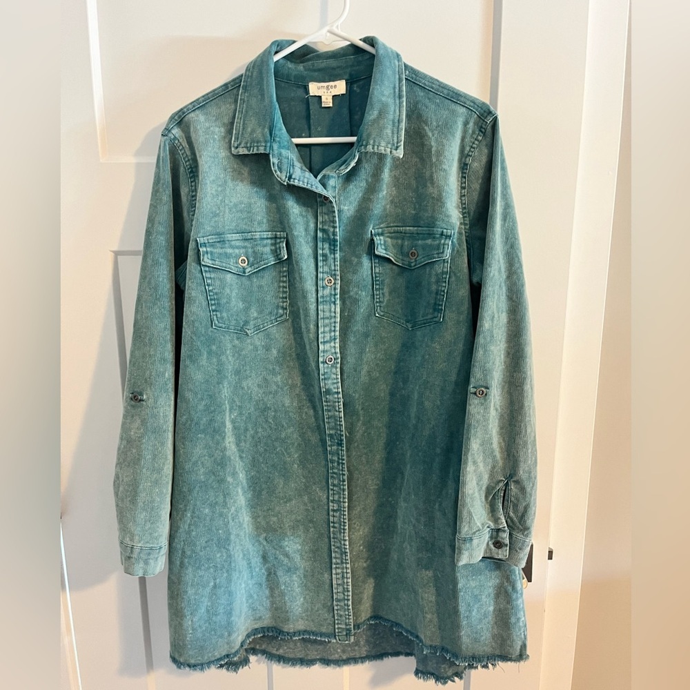 Umgee Teal Button Down Shirt Dress
